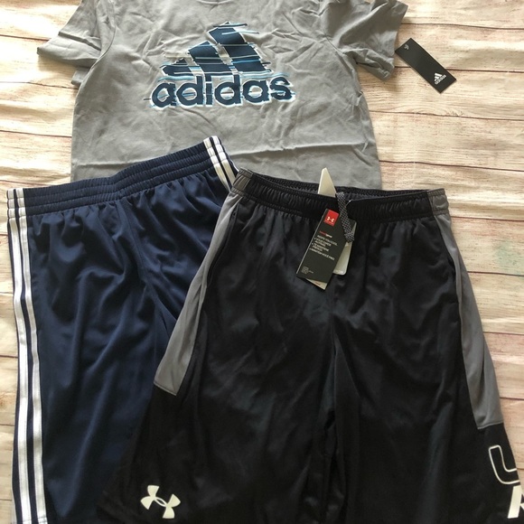 BOYS’ UNDER ARMOUR BOYS HEAT GEAR T SHIRT & ADIDAS T SHIRT AND SHORTS Large